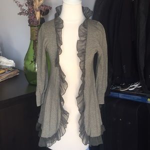 Anthropologie Guinevere Striped Ruffled Cardigan